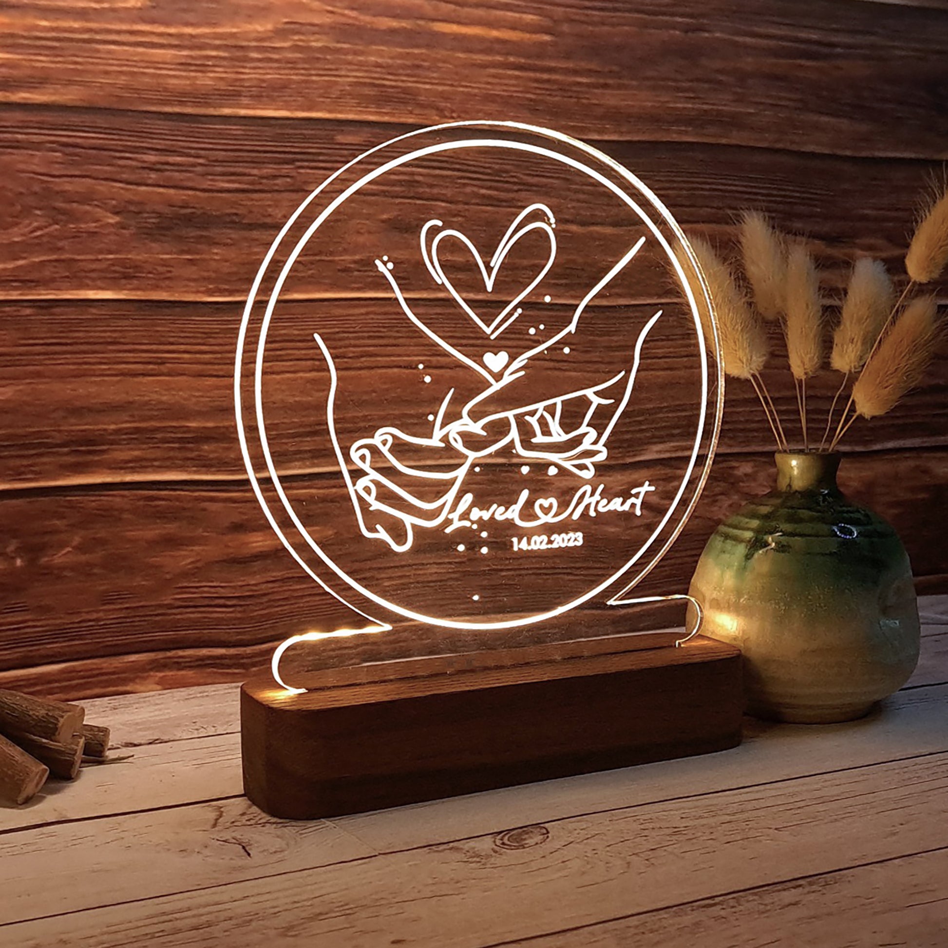 Cherished Moments Engraved Wooden LED Lamp - Hapilys - Stunning Custom Art