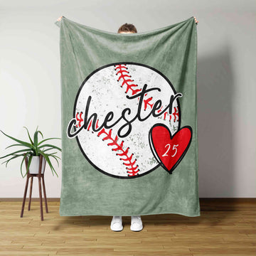 Personalized Baseball Heart Name Blanket