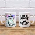 Hapilys Custom Ice Hockey Artwork, I beat people with sticks, white mug 11oz