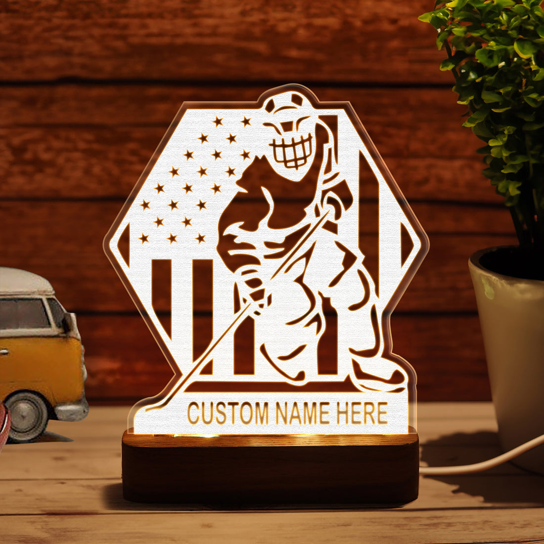 Hapilys Custom Ice Hockey Player Wooden LED  Lamp Room Decor