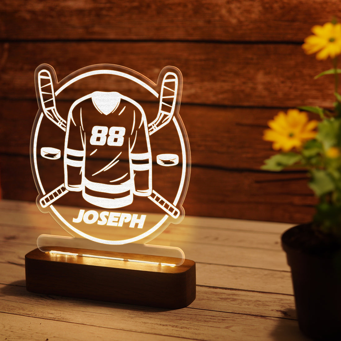 Hapilys Customized Ice Hockey Player Wooden LED Night Light for Room Decor