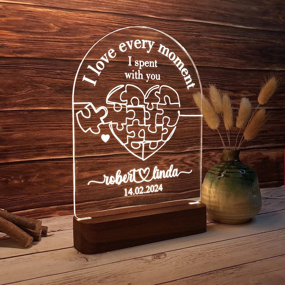 Personalized Love Puzzle Wooden LED Lamp - Hapilys - Stunning Custom Art