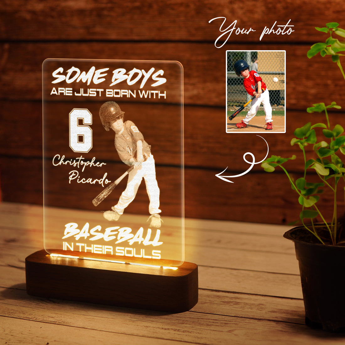 Personalized Wooden Baseball LED Night Lamp