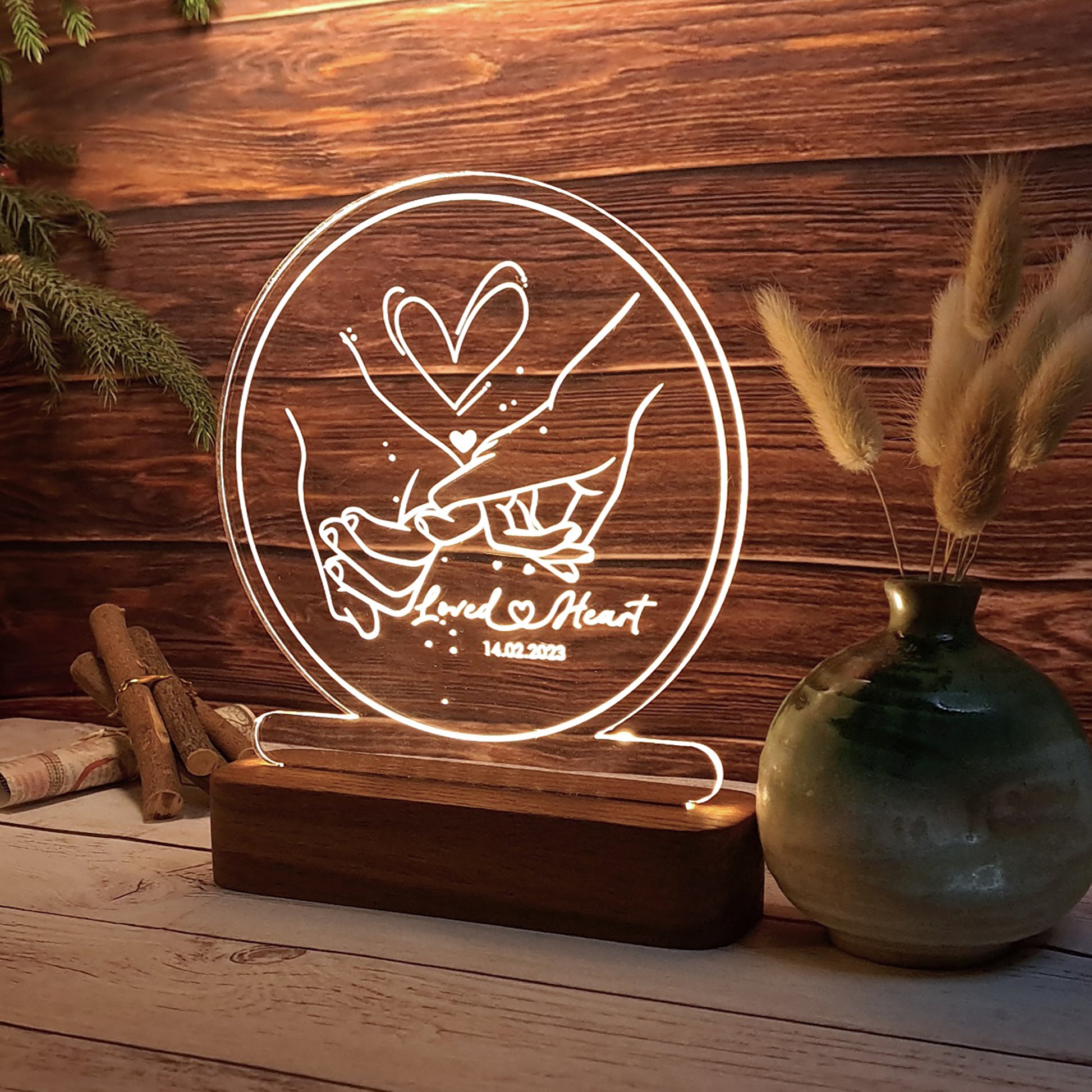 Cherished Moments Engraved Wooden LED Lamp - Hapilys - Stunning Custom Art