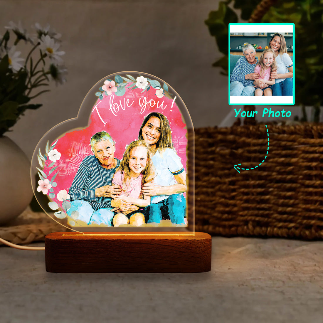 Hapilys Radiant Memories Custom LED Lamp - For Mom with Love