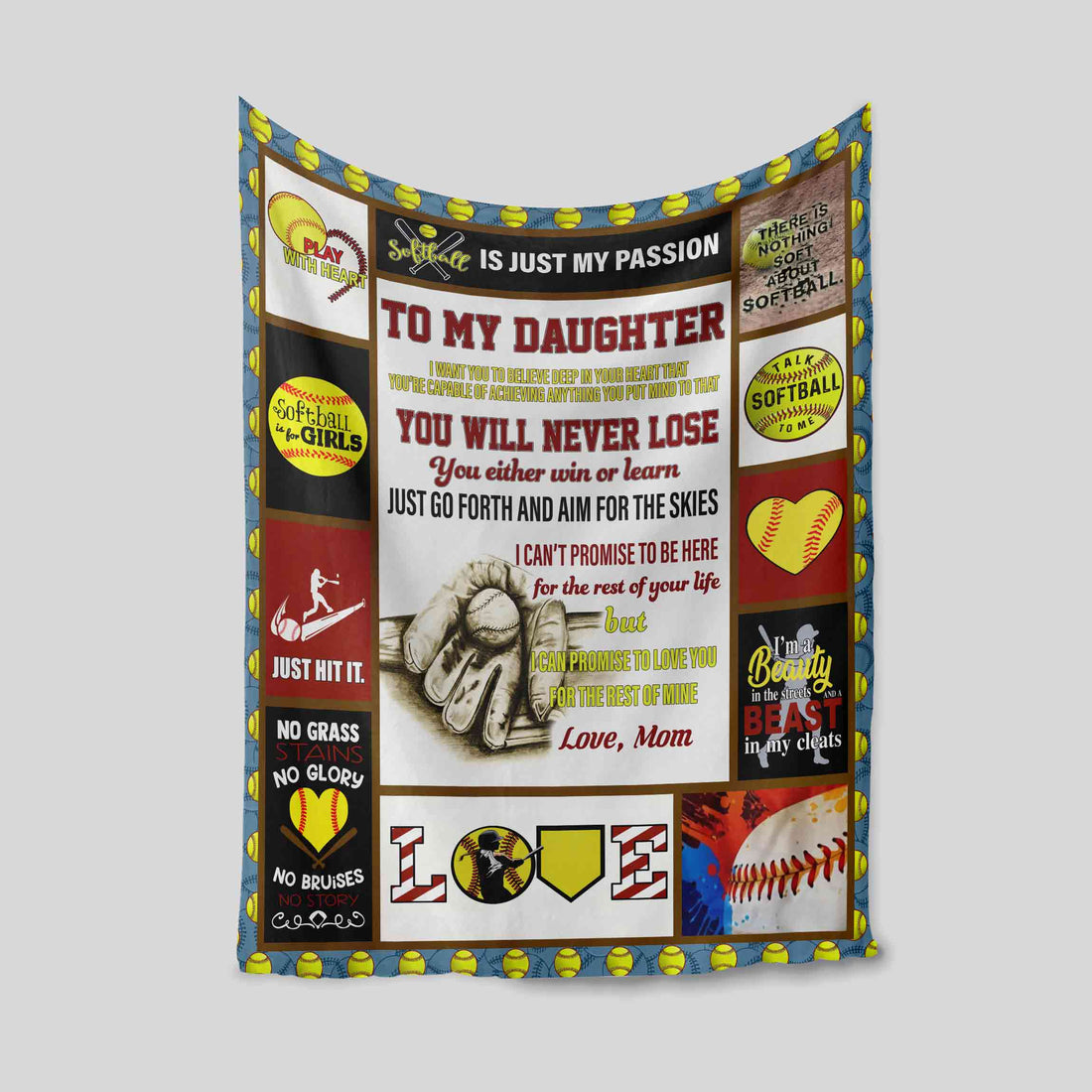 To My Daughter Softball Mom Blanket