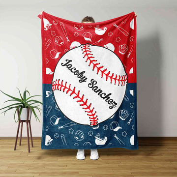 Custom Name Baseball Icon Blanket