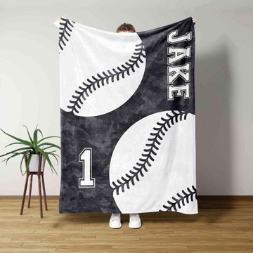 Custom Camo Baseball Name & Number Blanket