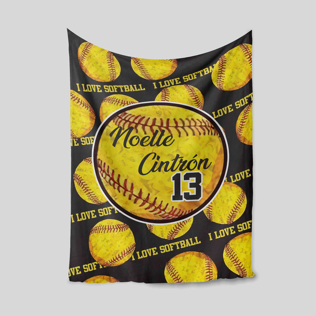 Personalized I Love Softball Name & Number Blanket