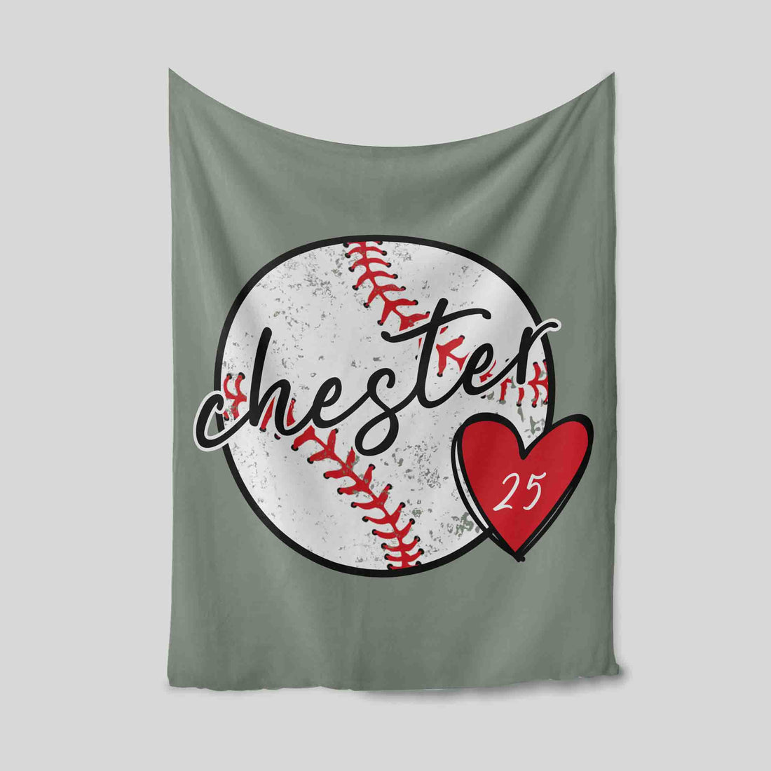 Personalized Baseball Heart Name Blanket