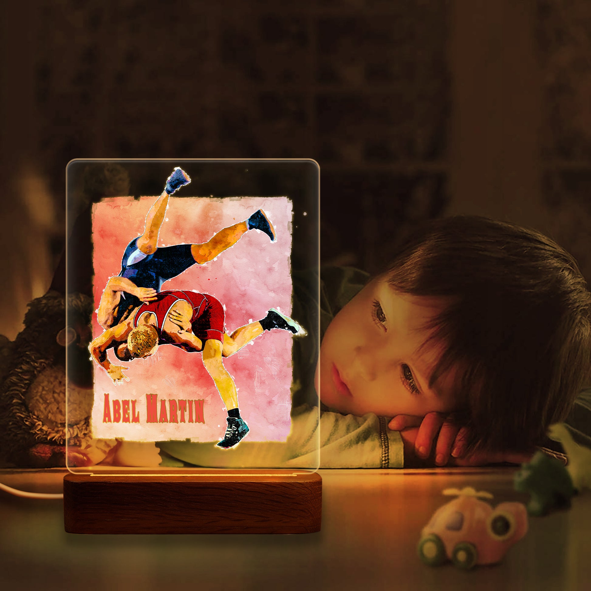 Custom Wrestling Player Sketch Painting Wooden LED Light