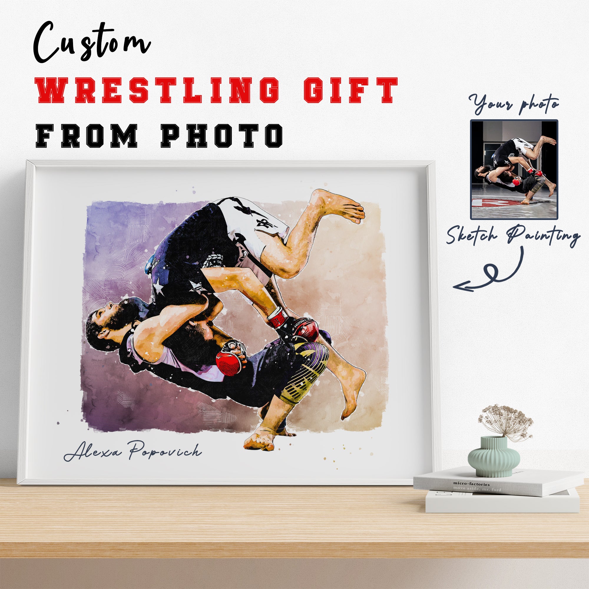 Custom Wrestling Player Gift, Custom Sketch Painting from Photo