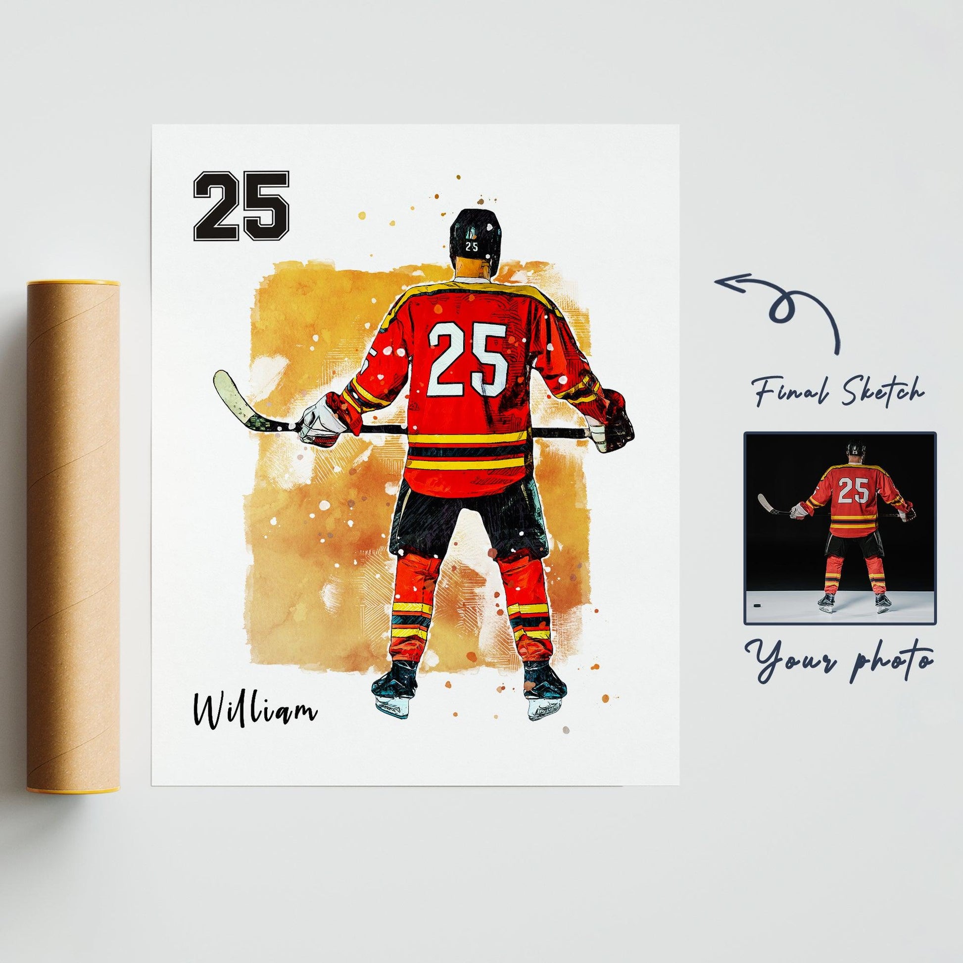 Hapilys Custom Ice Hockey Player Gifts, Hockey Gifts, Personalized Sketch Art Premium Posters