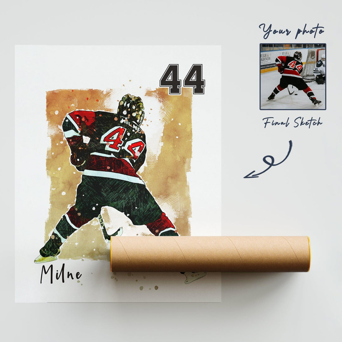 Hapilys Custom Ice Hockey Player Gifts, Hockey Gifts, Personalized Sketch Art Premium Posters