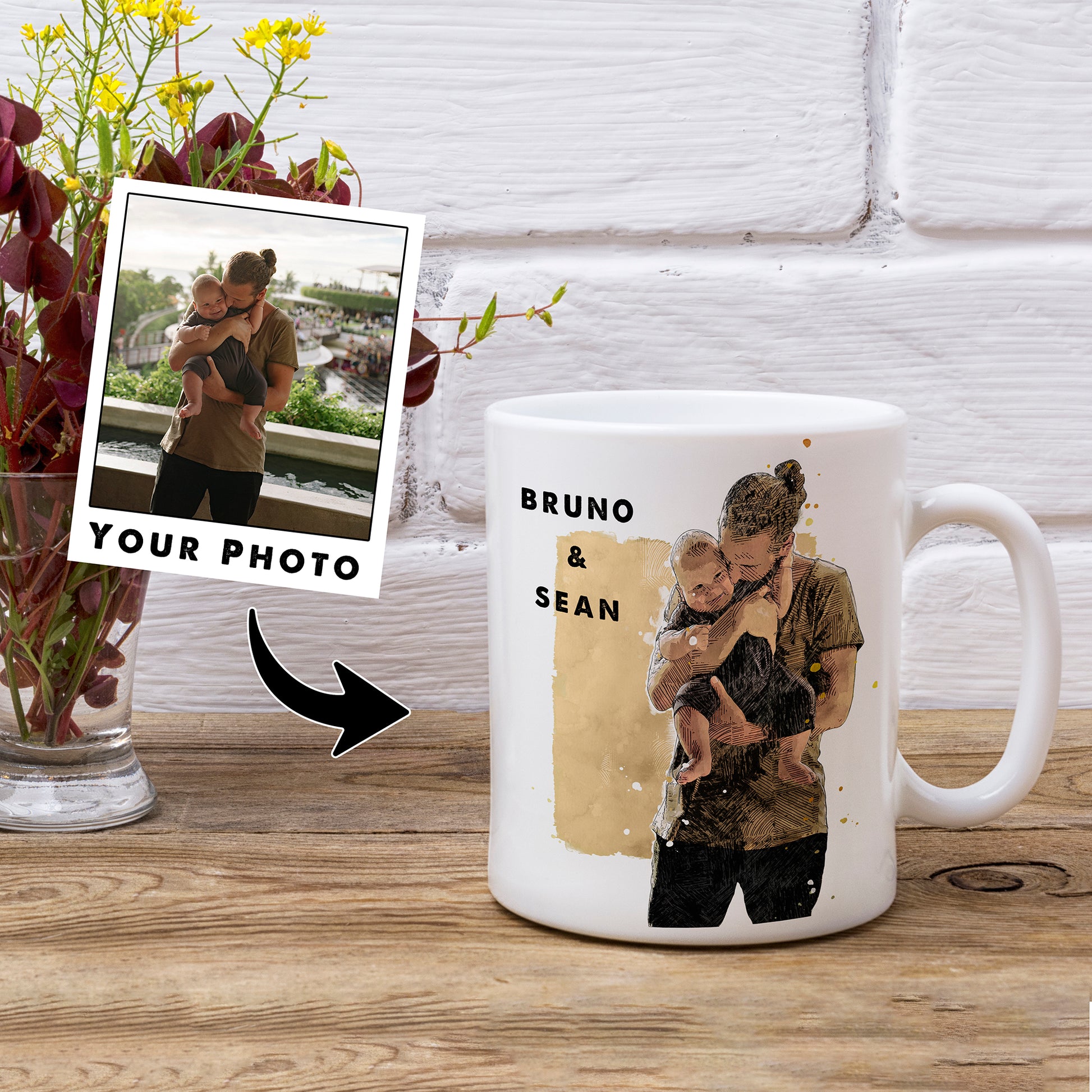 Custom Mug Sketch Painting From Photo, Personalized Gift for Dad, Custom Sketch Mug - Hapilys - Stunning Custom Art