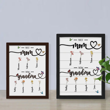 Personalized "First Mom Now Grandma" Sign, Custom Birth Month Flowers Sign, Unique Mothers Day Gift, Gift for Mom and Grandma