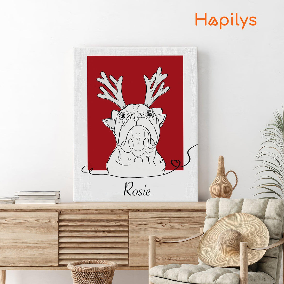 Hapilys Custom Dog Portrait Line Art Wall Decor, Dog Line Art Portrait Drawing Sketches from photo, Hand Drawn Dog Portrait Matte Canvas