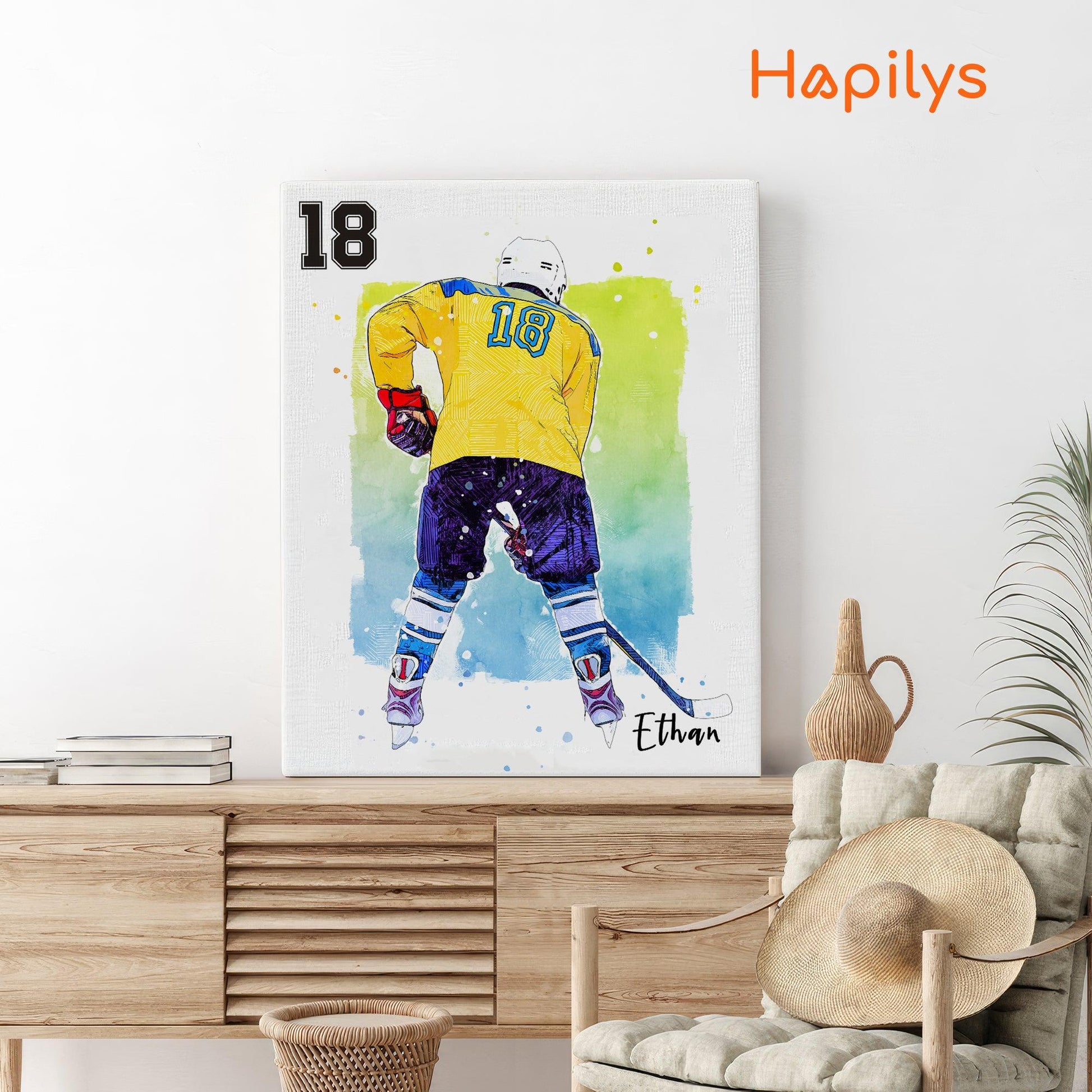 Hapilys Custom Ice Hockey Player Gifts, Hockey Gifts, Personalized Sketch Art Matte Canvas