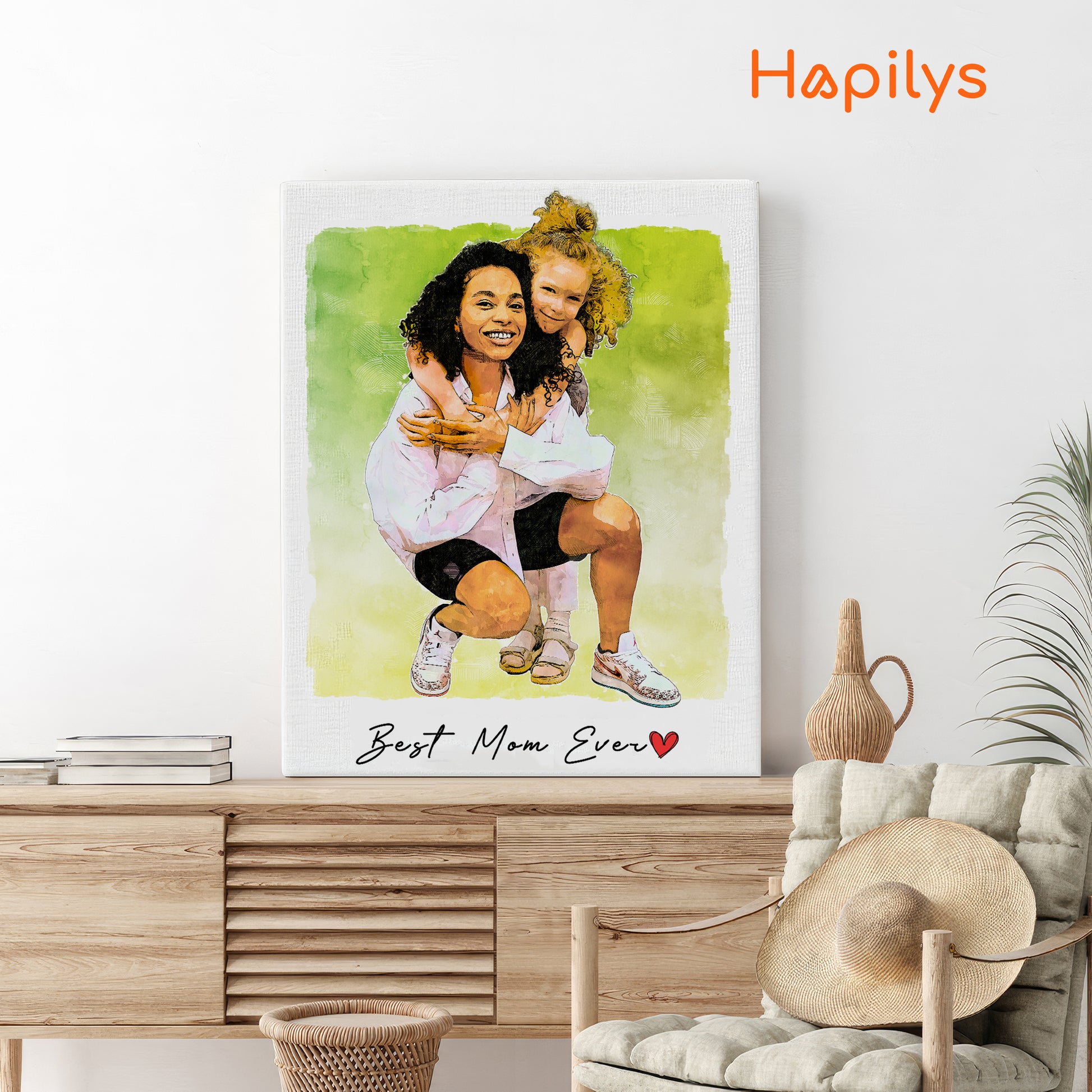 Hapilys Custom Portrait Mother's Day Gift, Sketch Painting from photo, Personalized Sketch Matte Canvas