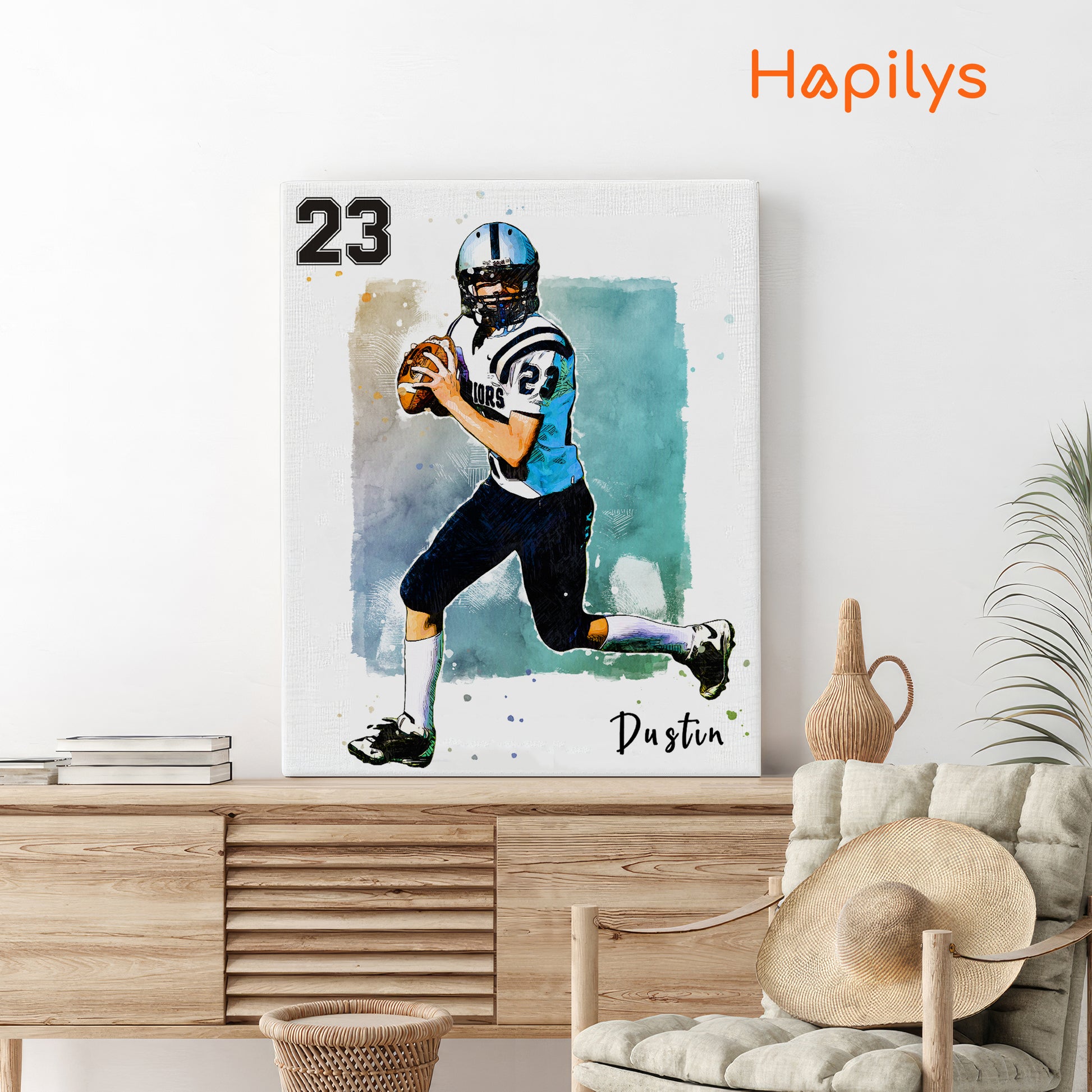 Hapilys Custom American Football Player Gift, Custom Sketch Painting From Photo, Custom Illustration Sketch Matte Canvas