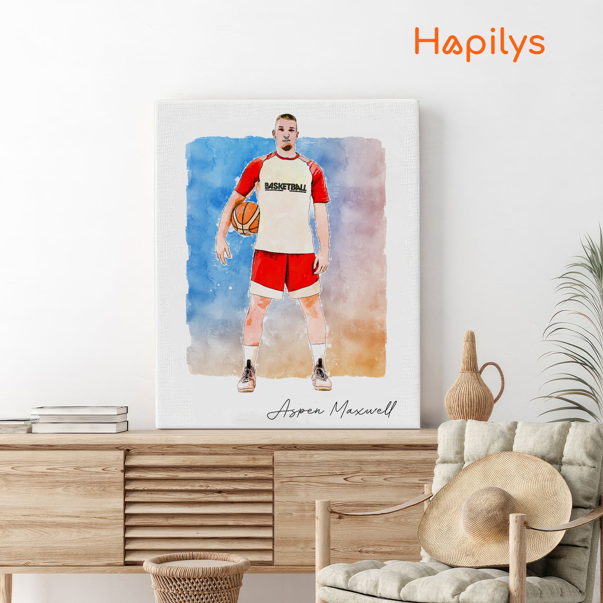 Hapilys Custom BasketBall Player Gift, Custom Sketch Painting From Photo, Custom Illustration Sketch Matte Canvas