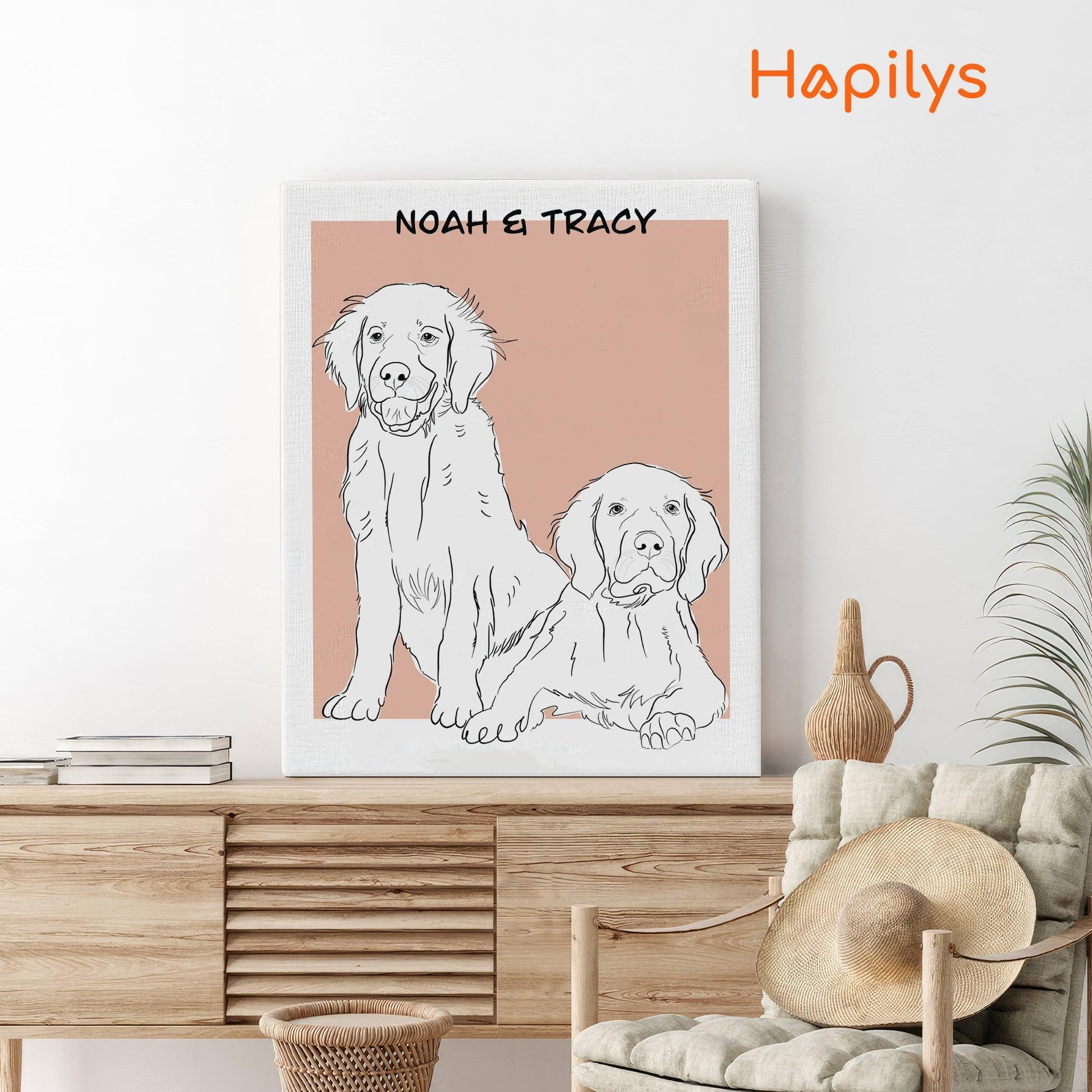 Hapilys Custom Dog Portrait Line Art Wall Decor, Dog Line Art Portrait Drawing Sketches from photo, Hand Drawn Dog Portrait Matte Canvas