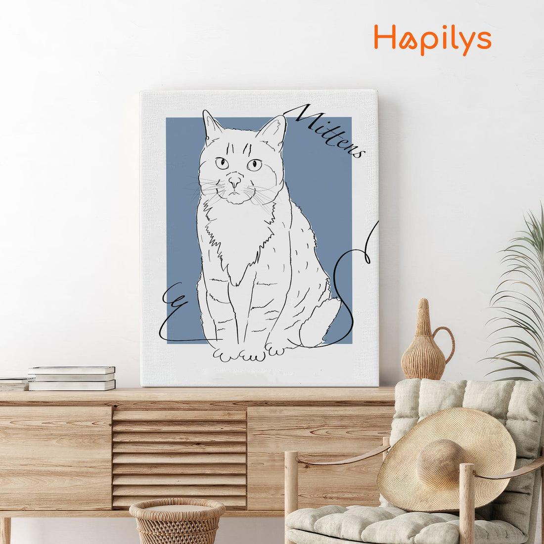 Hapilys Custom Cat Portrait Line Art Wall Decor, Cat Line Art Portrait Drawing Sketches from photo, Hand Drawn Cat Portrait Matte Canvas