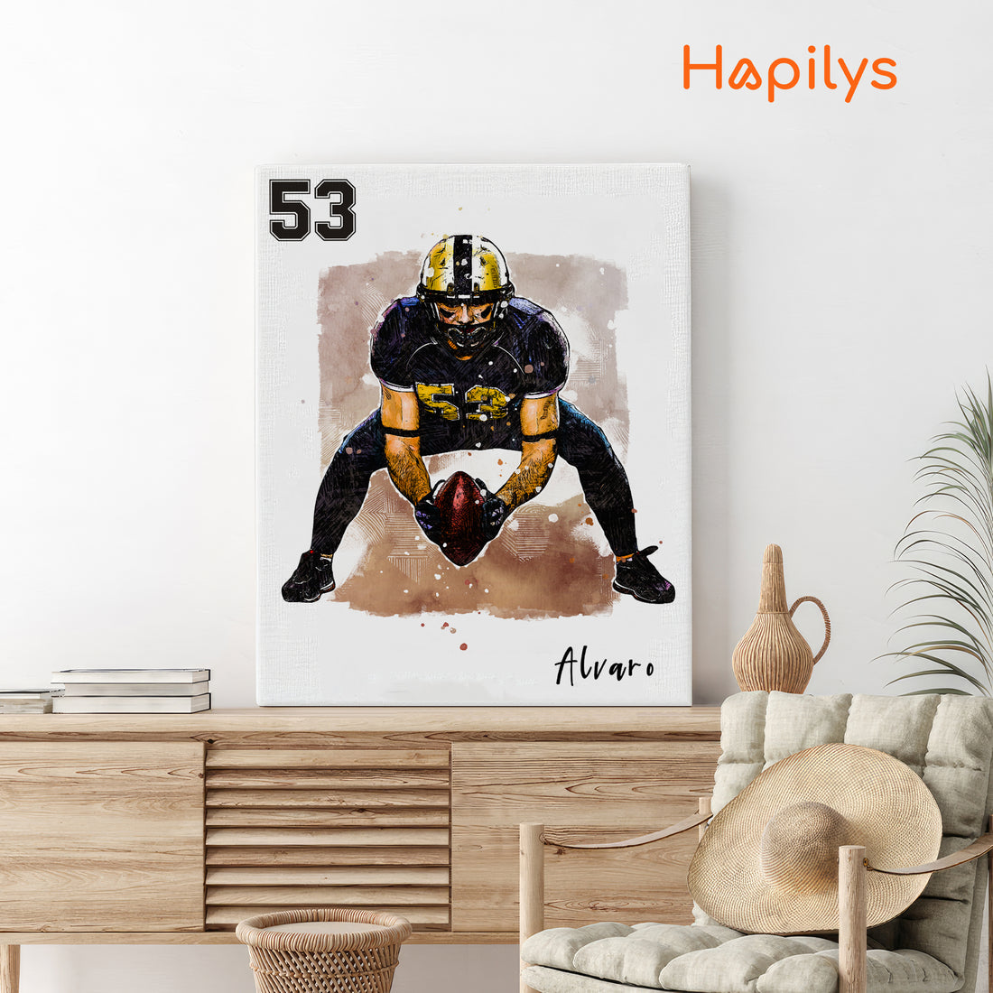 Hapilys Custom American Football Player Gift, Custom Sketch Painting From Photo, Custom Illustration Sketch Matte Canvas