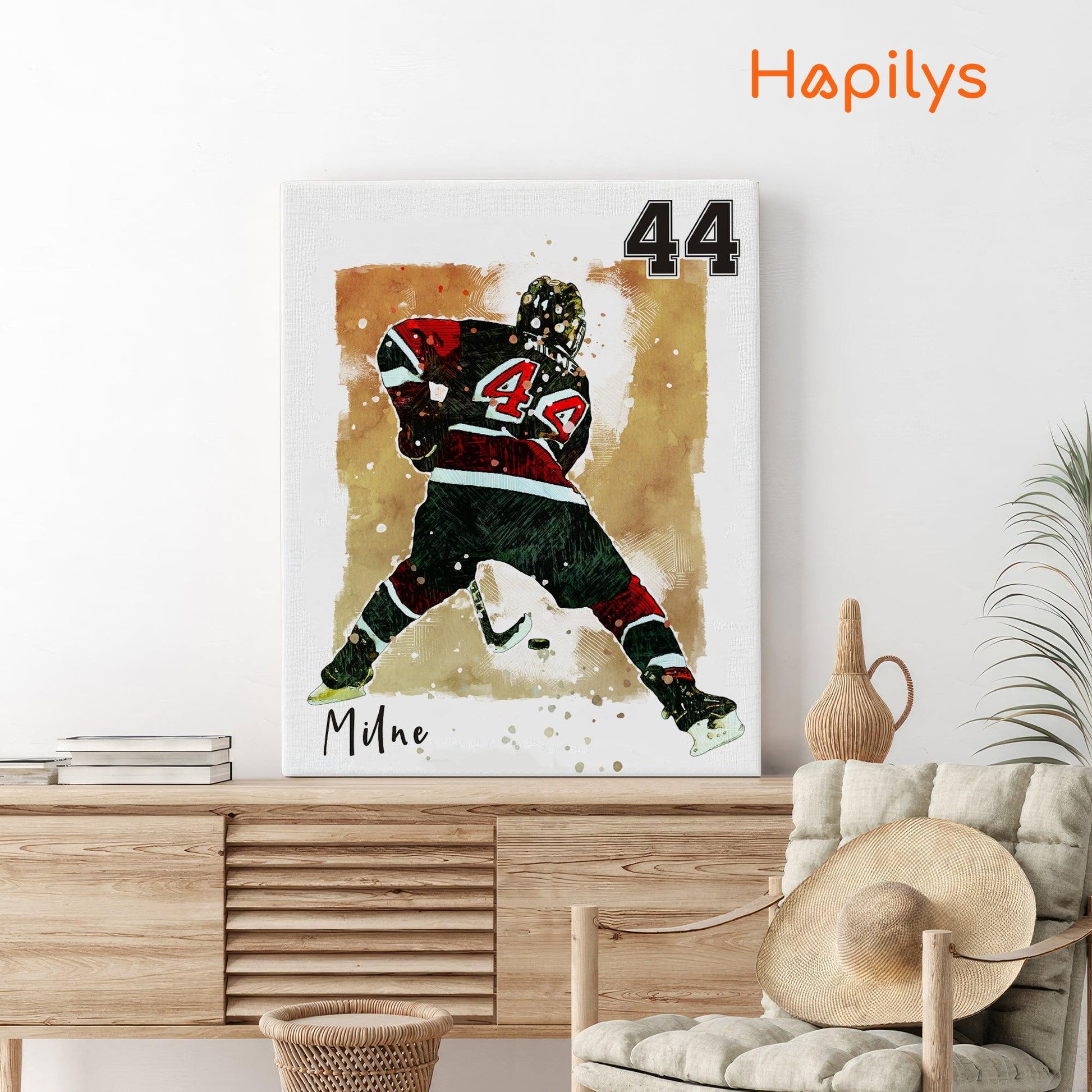 Hapilys Custom Ice Hockey Player Gifts, Hockey Gifts, Personalized Sketch Art Matte Canvas