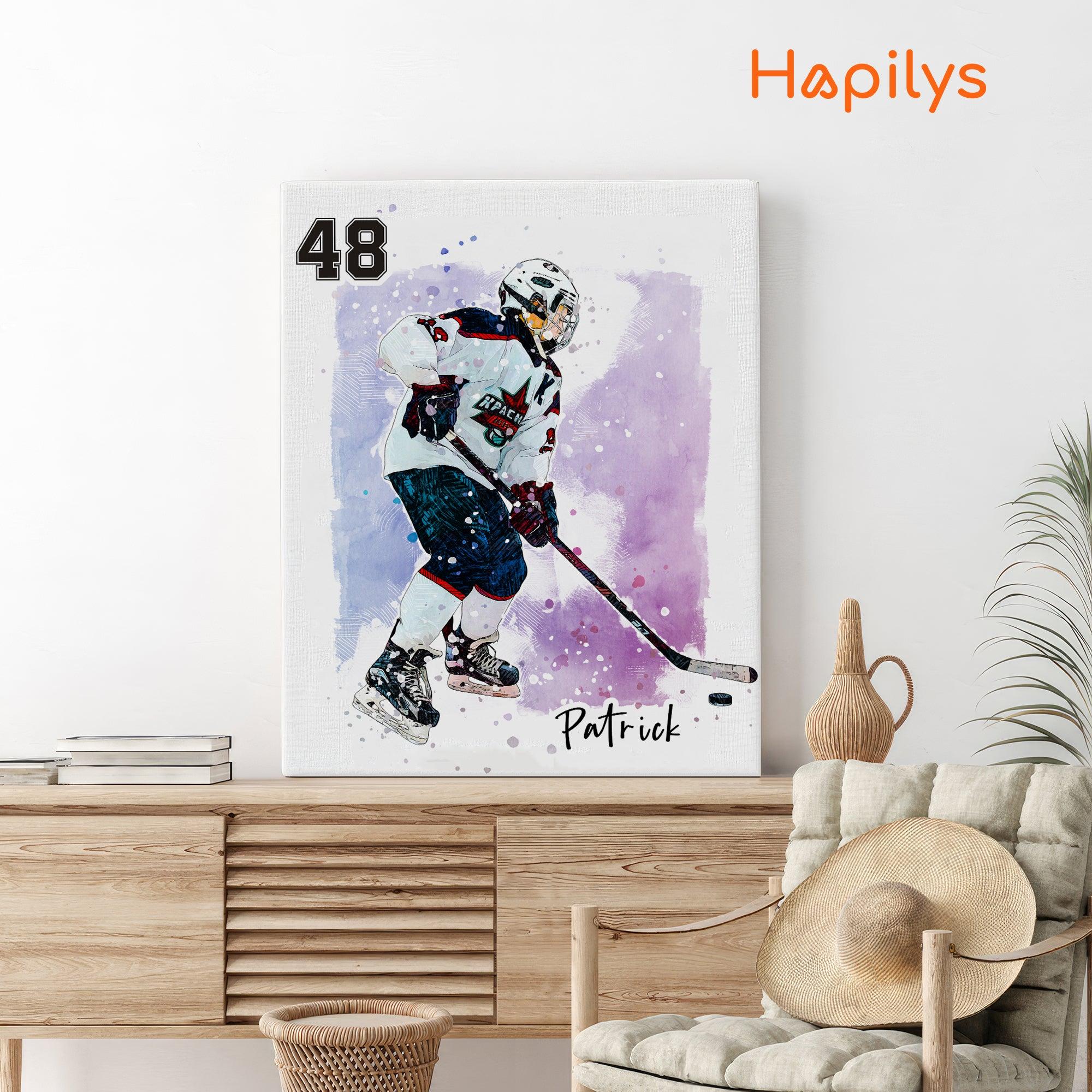 Hapilys Custom Ice Hockey Player Gifts, Hockey Gifts, Personalized Sketch Art Matte Canvas