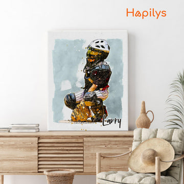 Hapilys Custom Baseball Player Gift, Custom Illustration Sketch Painting Matte Canvas