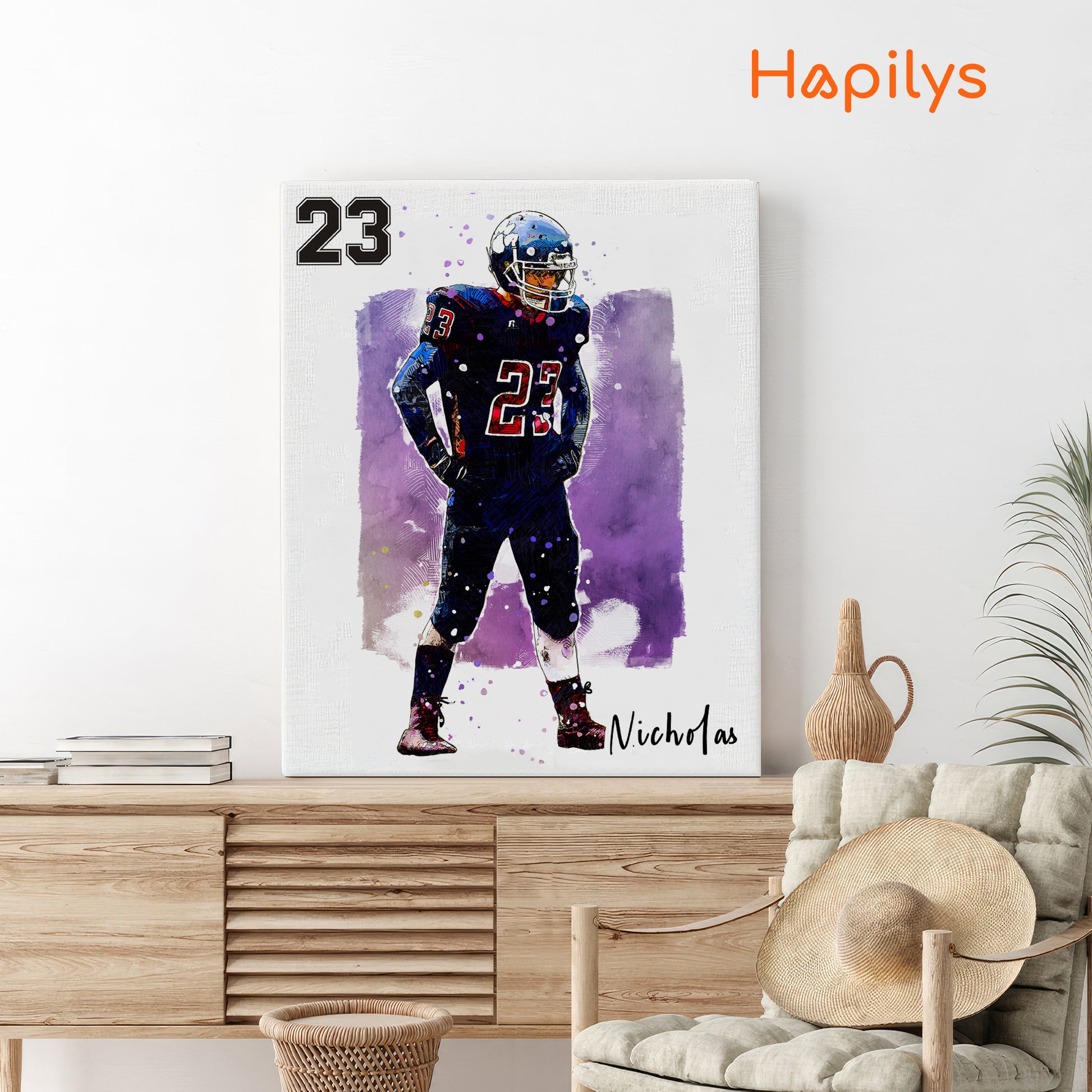 Hapilys Custom American Football Player Gift, Custom Sketch Painting From Photo, Custom Illustration Sketch Matte Canvas