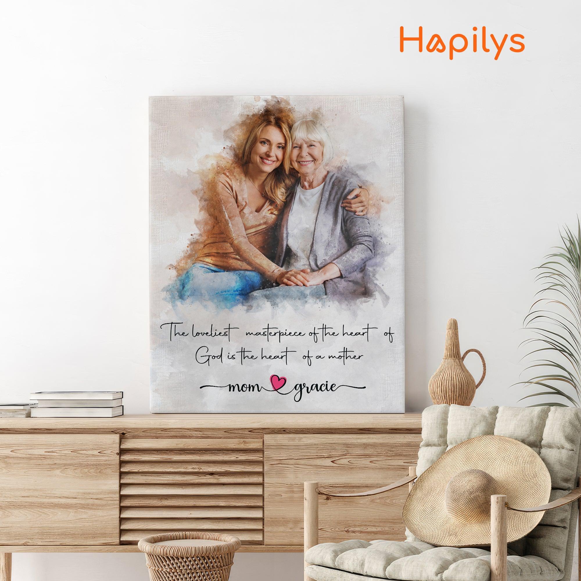 Hapilys Personalized Mum Gift, Custom Family Portrait, Mother's Day Matte Canvas Gift