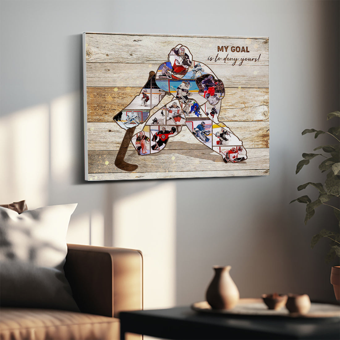 Ice Hockey Collage Canvas, Goalie Photo Collage Gift, Personalized Gift For Hockey Coach, Best Hockey Room Decor