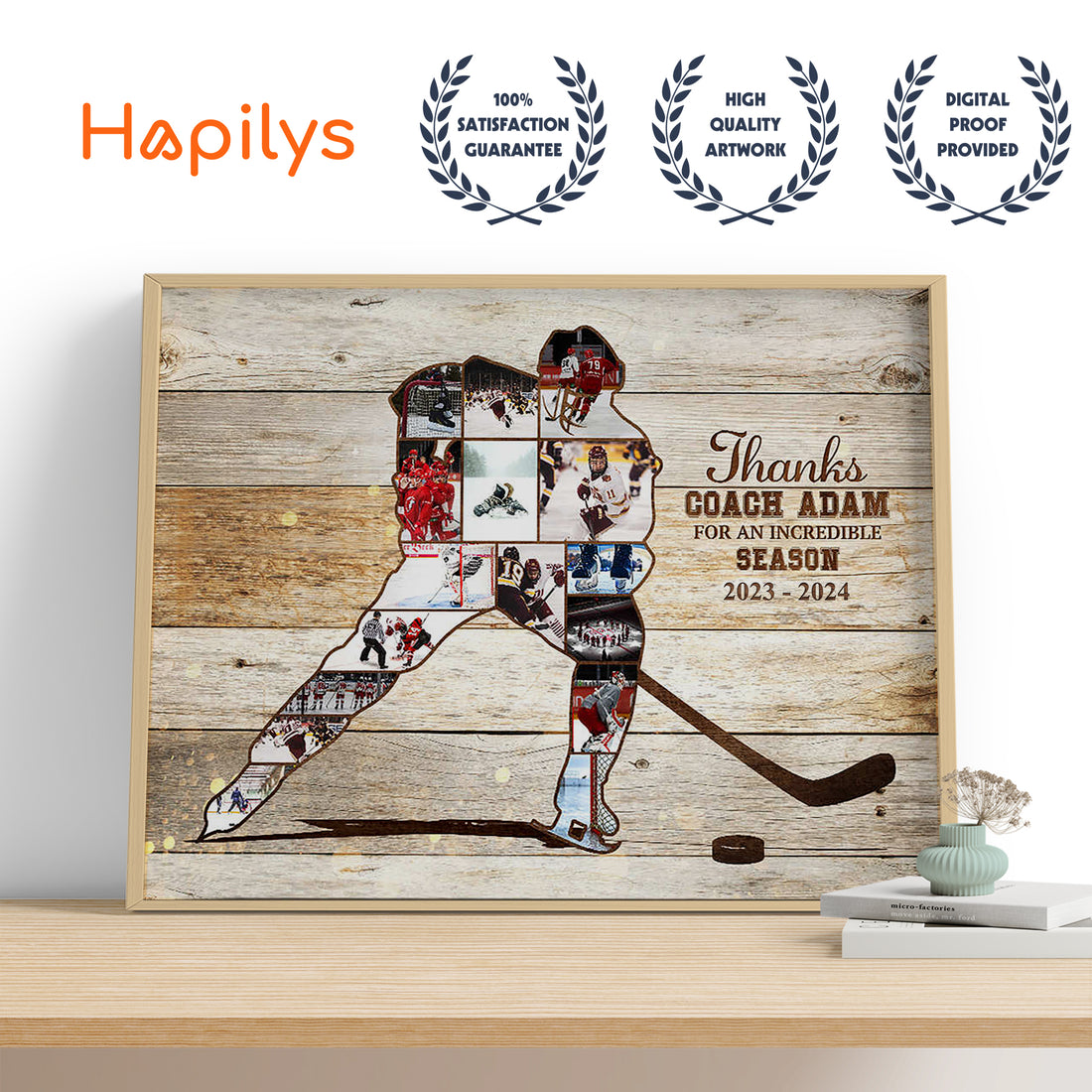 Hockey Player Photo Collage Canvas, Hockey Coach Gift, Personalized Ice Hockey Sport Gift