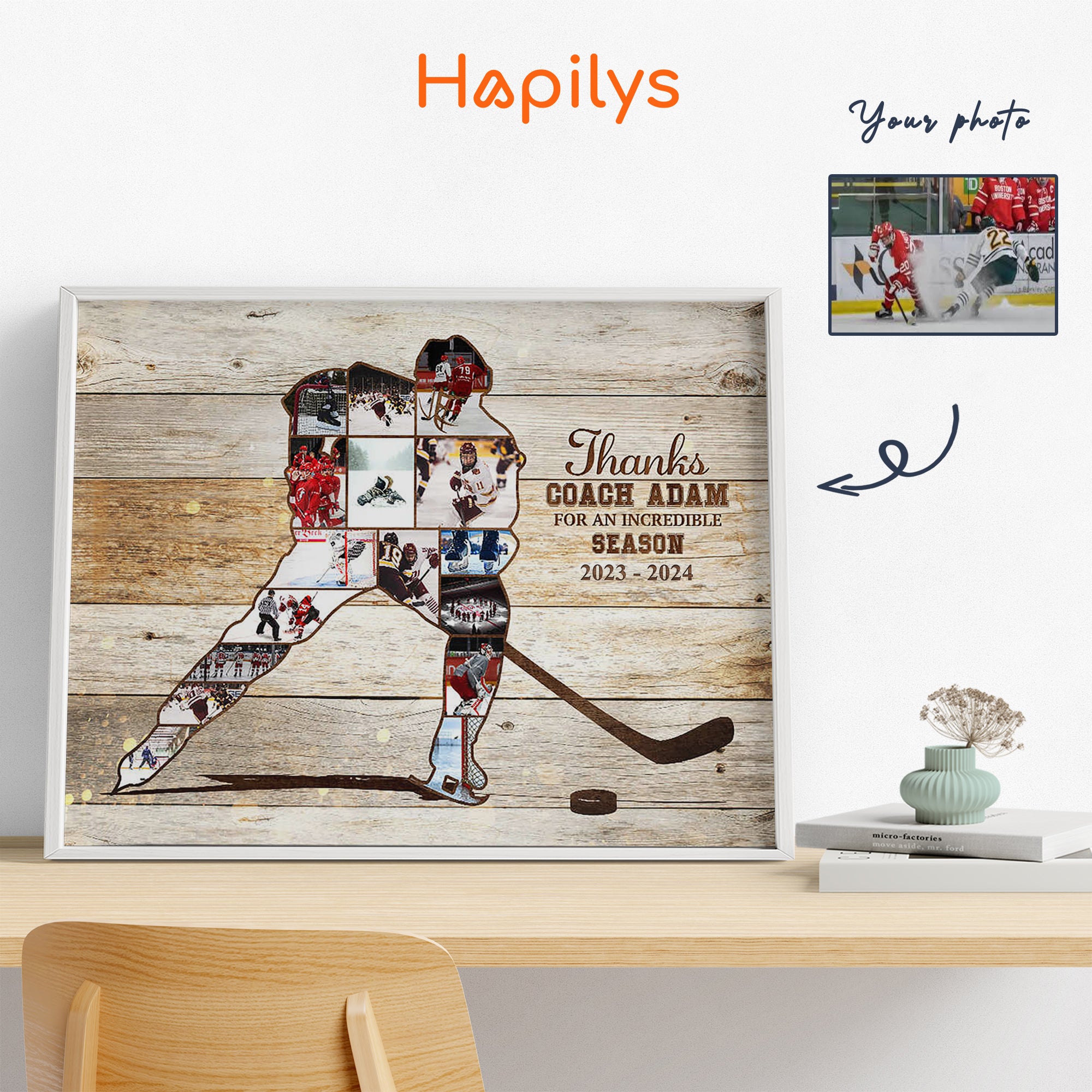 Hockey Player Photo Collage Canvas, Hockey Coach Gift, Personalized Ice Hockey Sport Gift