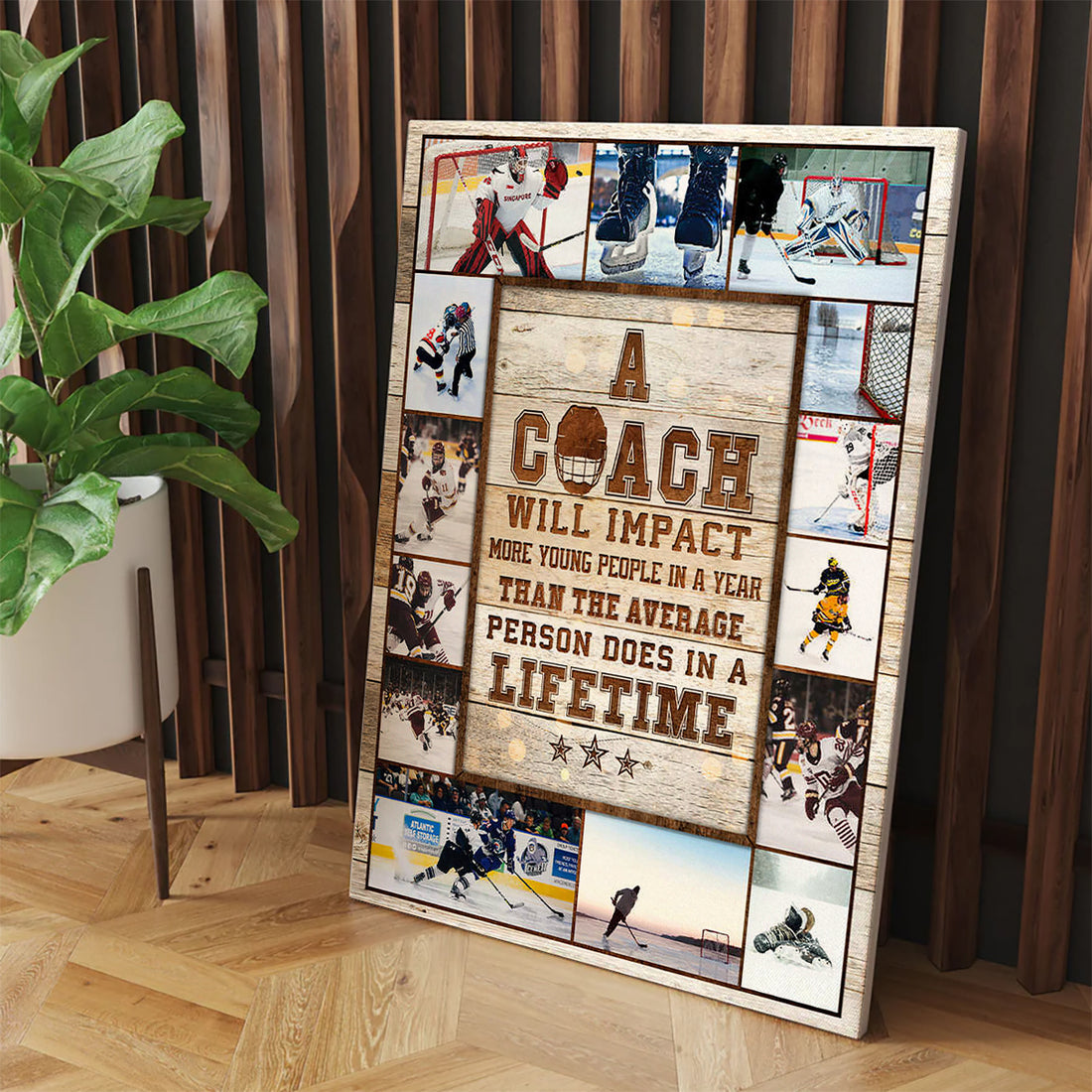 Ice Hockey Coach Thank You Gift, Hockey Coach Photo Collage Canvas Gift