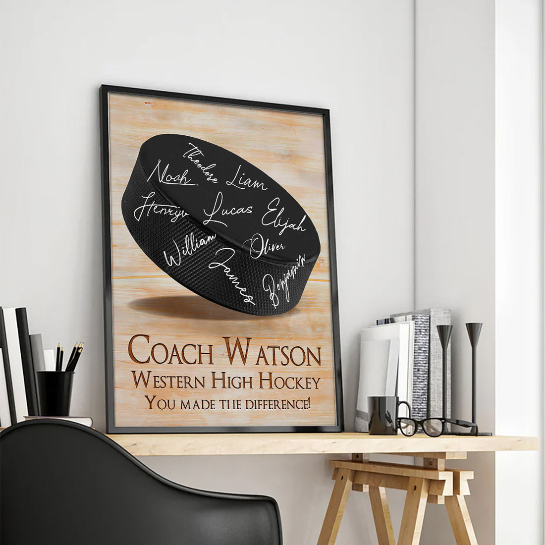 Hockey Gift For Coach, Team Members Signatures Custom Print, Thank You Coach Gift