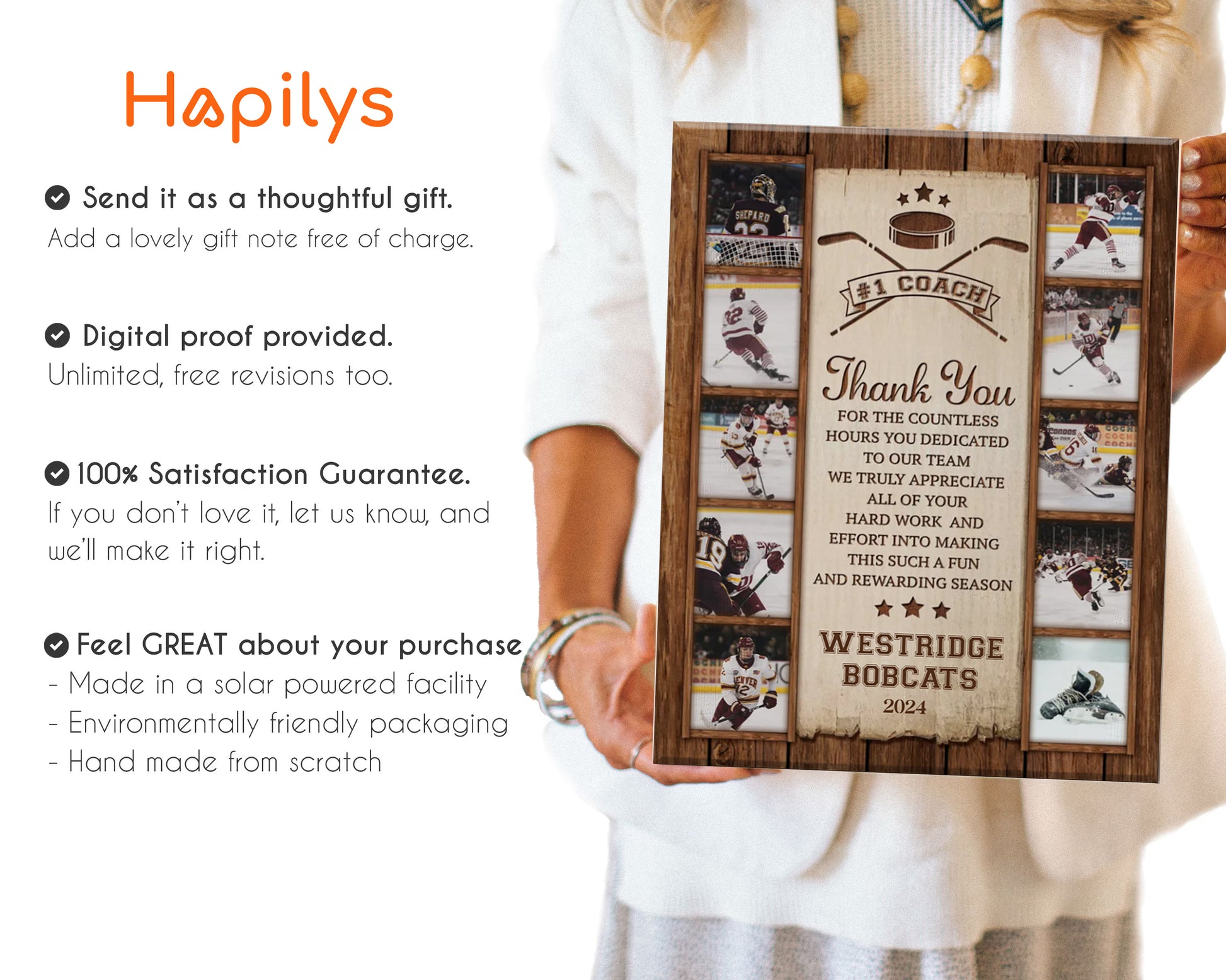 Hapilys Personalized Hockey Coach Collage,  High School Hockey Coach Thank You Gift