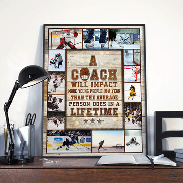 Ice Hockey Coach Thank You Gift, Hockey Coach Photo Collage Canvas Gift