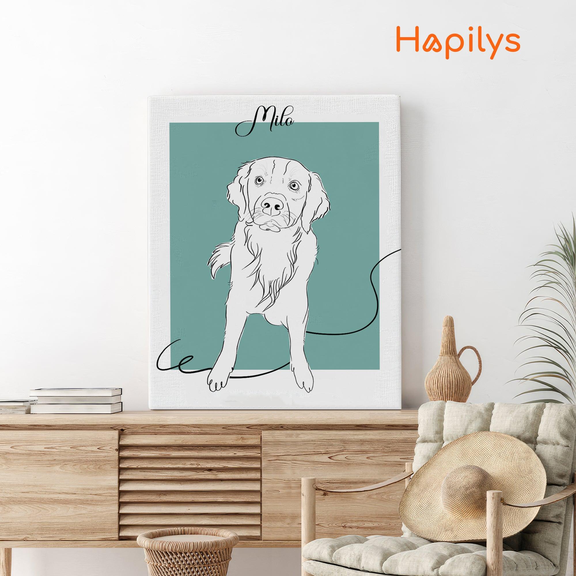 Hapilys Custom Dog Portrait Line Art Wall Decor, Dog Line Art Portrait Drawing Sketches from photo, Hand Drawn Dog Portrait Matte Canvas