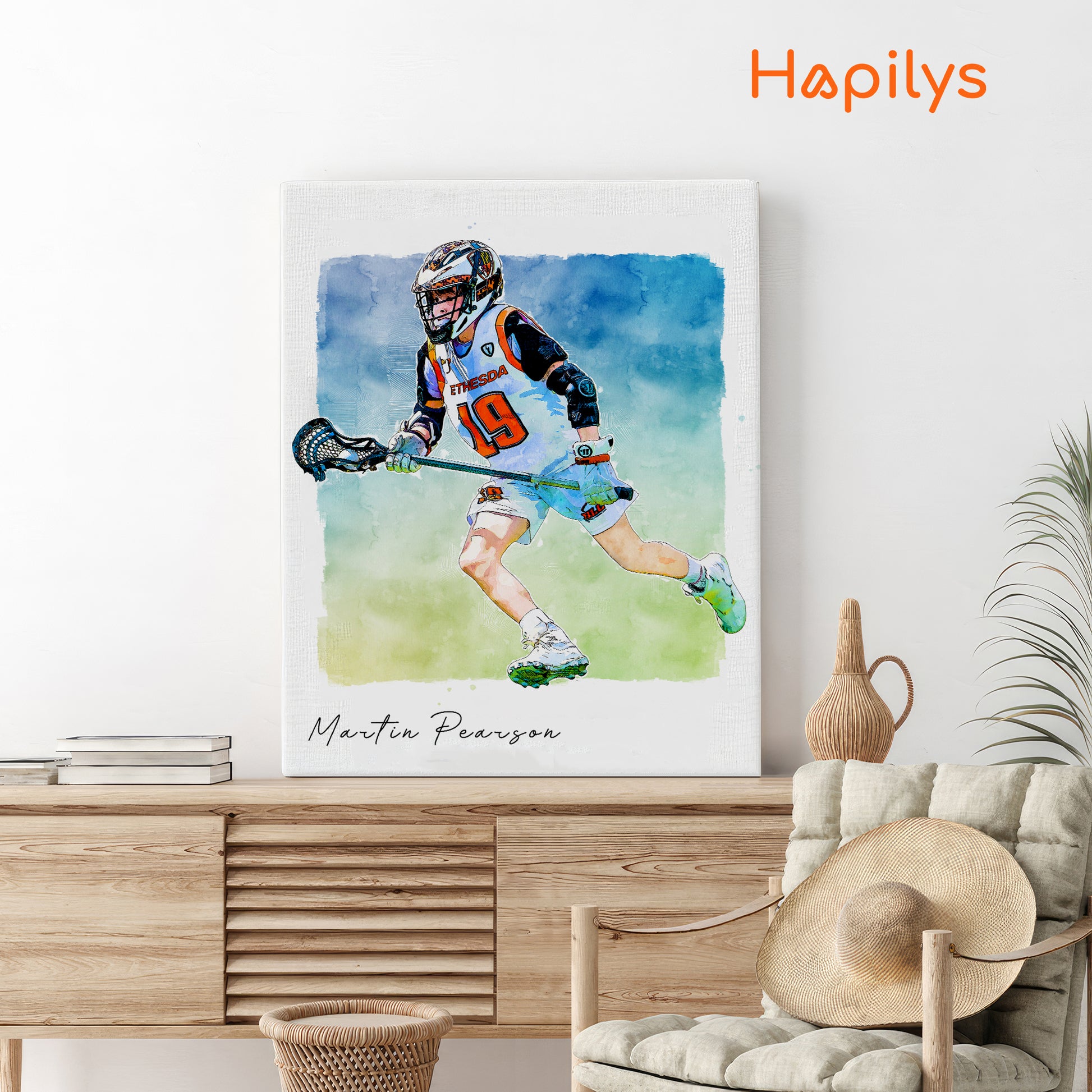 Hapilys Custom Lacrosse Player Gift, Custom Sketch Painting From Photo, Custom Illustration Sketch Matte Canvas