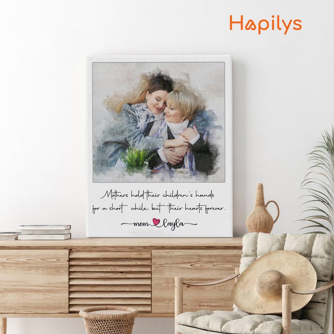 Mother's Day Custom Portrait, Mother's Day Gift Ideas, Best Mother's Day Gift, Personalized Mothers Day Portrait, Watercolor Matte Canvas Gifts for Mom