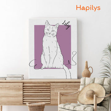 Hapilys Custom Cat Portrait Line Art Wall Decor, Cat Line Art Portrait Drawing Sketches from photo, Hand Drawn Cat Portrait Matte Canvas