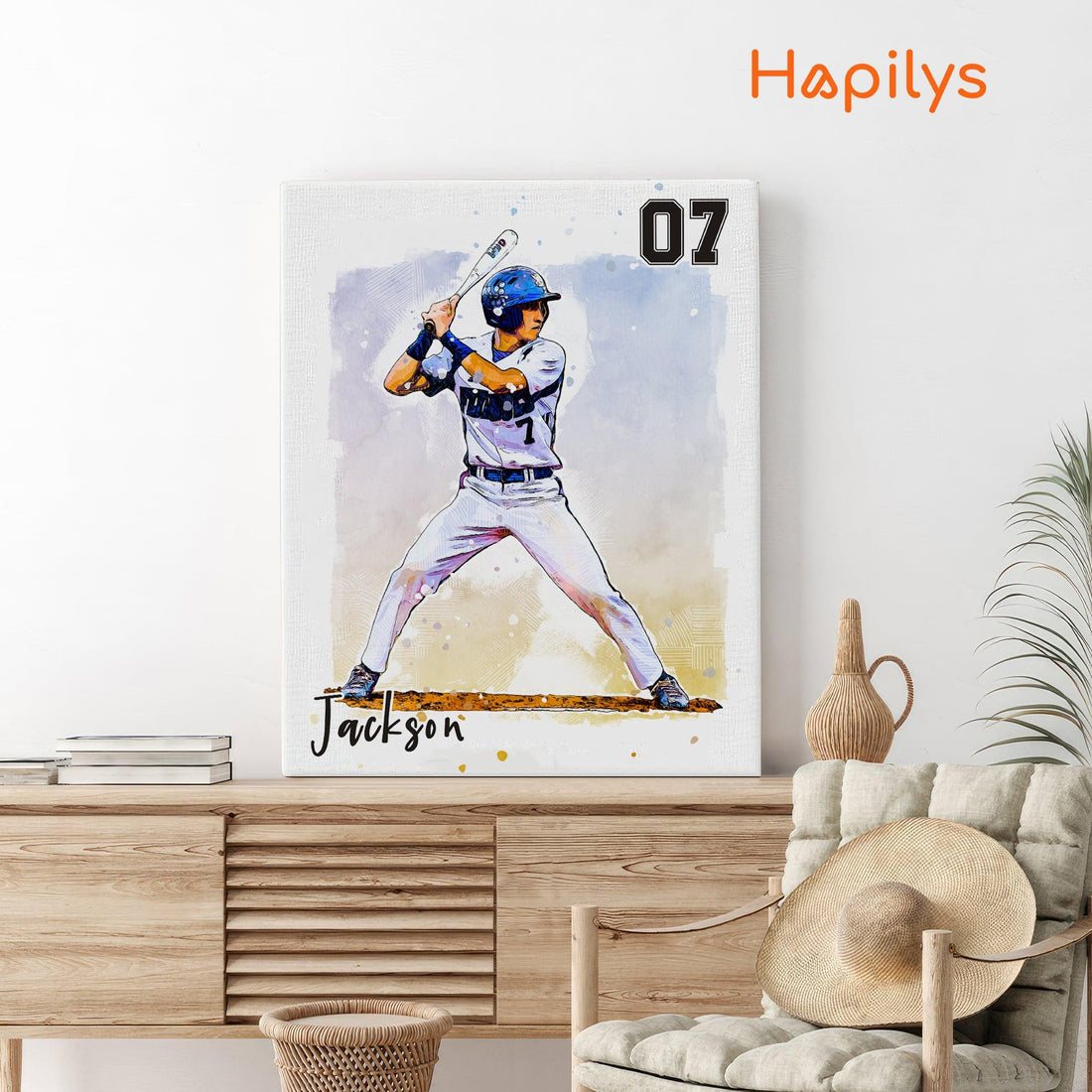 Hapilys Custom Baseball Player Gift, Custom Illustration Sketch Painting Matte Canvas