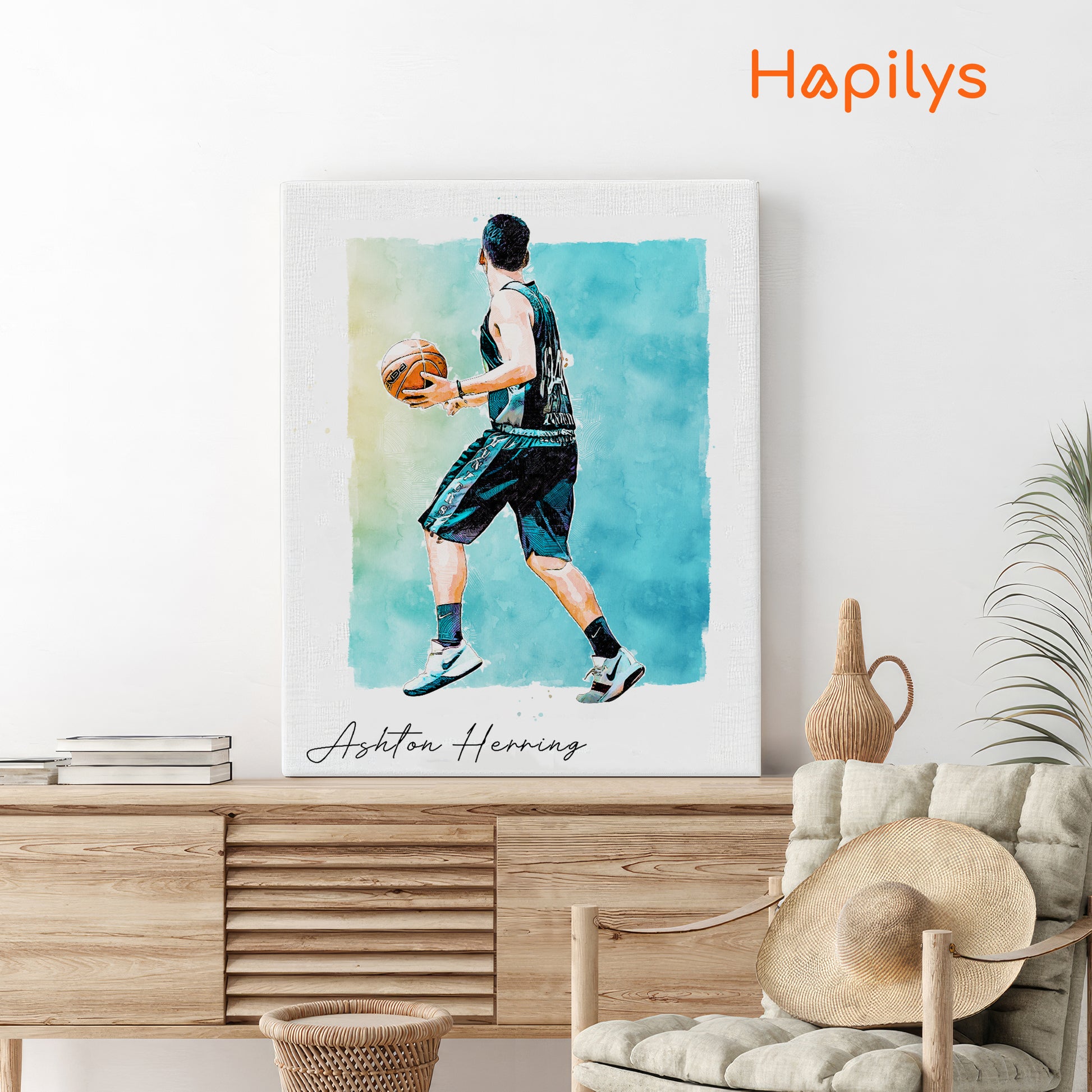 Hapilys Custom BasketBall Player Gift, Custom Sketch Painting From Photo, Custom Illustration Sketch Matte Canvas