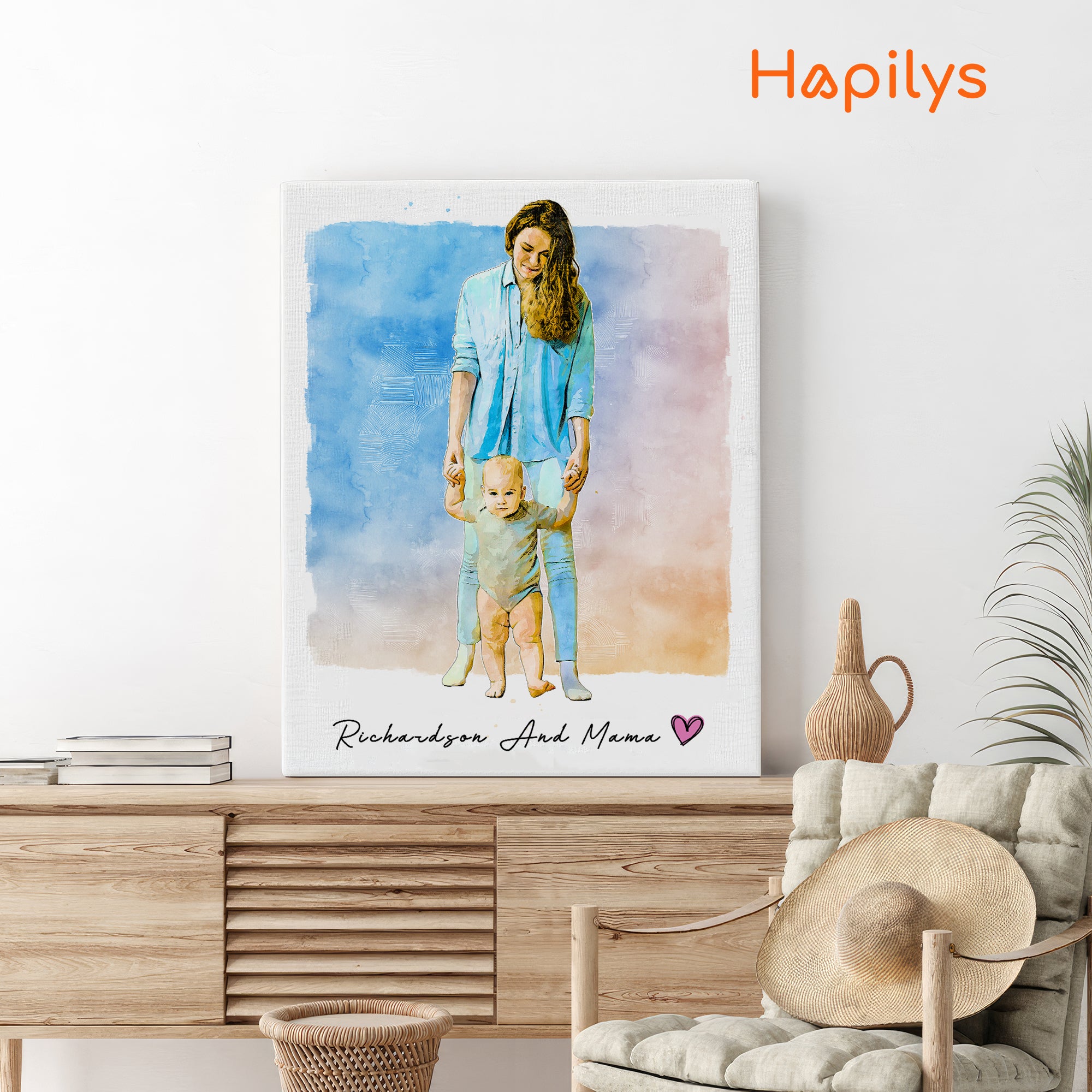 Hapilys Custom Portrait Mother's Day Gift, Sketch Painting from photo, Personalized Sketch Matte Canvas