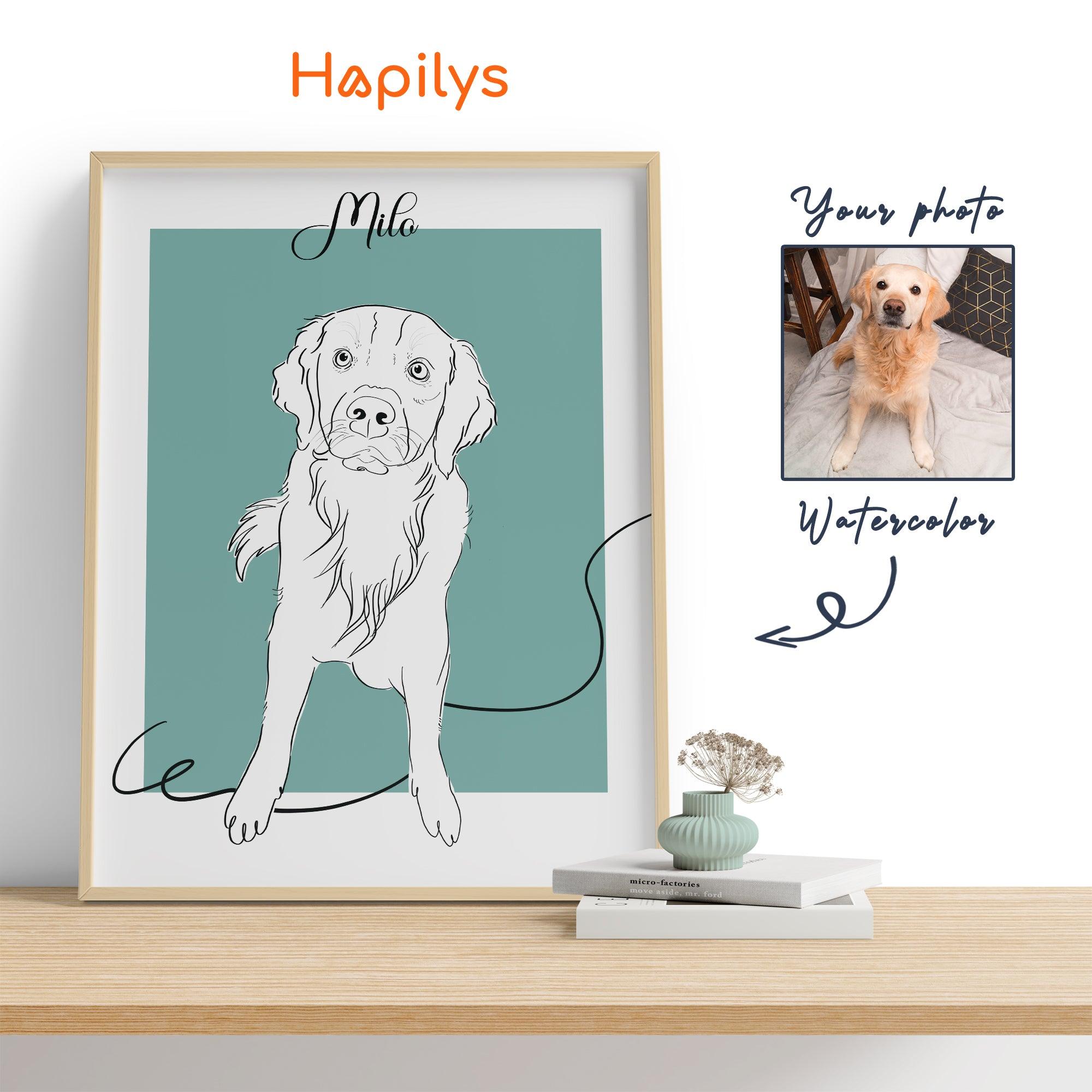 Hapilys Products Custom Dog Portrait Line Art Wall Decor, Dog Line Art Portrait Drawing Sketches from photo, Hand Drawn Dog Portrait Framed Canvas