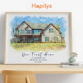 Hapilys Custom Watercolor House Portrait, Personalized Housewarming Gift, Realtor Closing Gift, First Home Gift, Home Illustration Framed Canvas