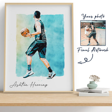 Hapilys Custom Basketball Player Gift, Custom Illustration Sketch Painting Framed Canvas